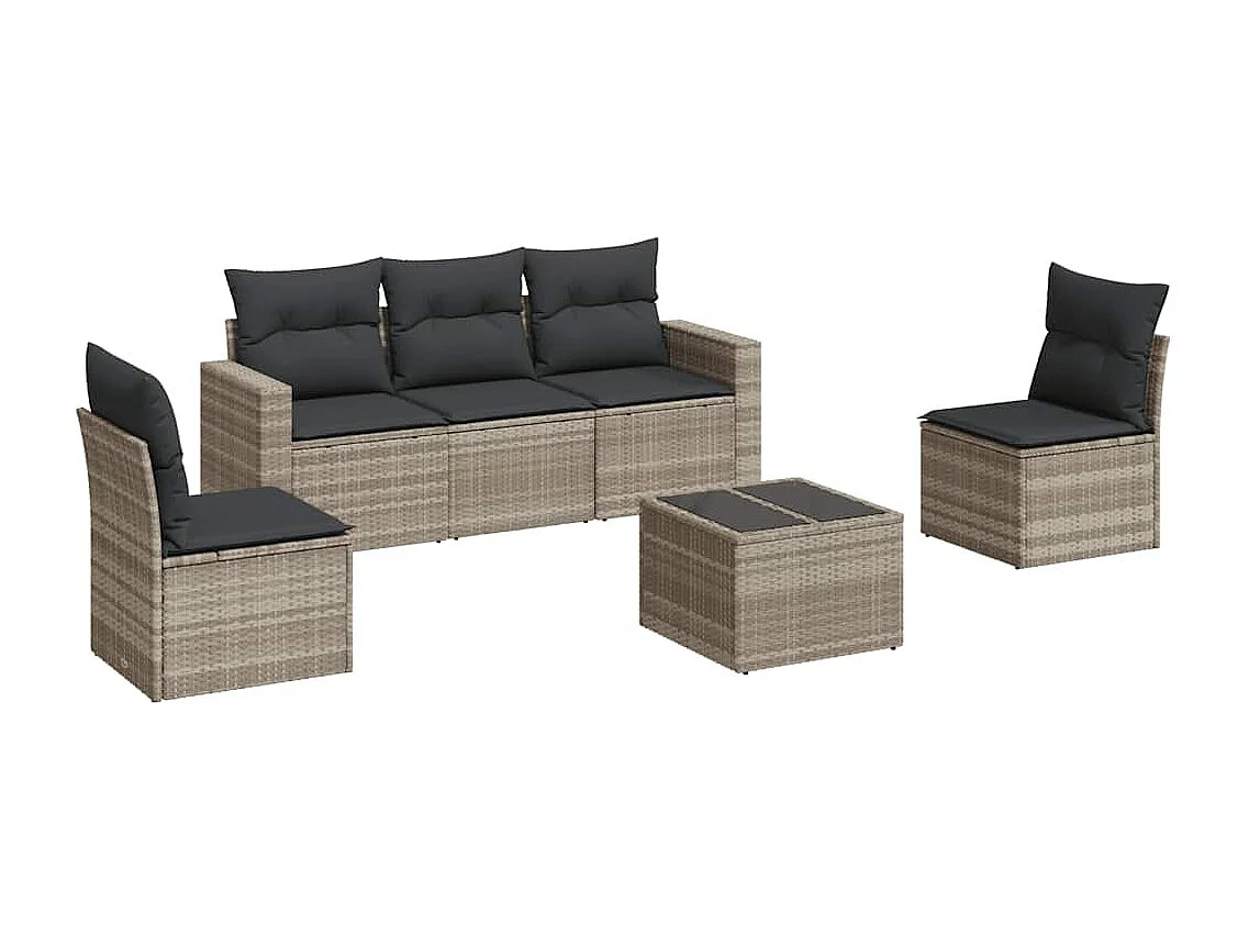 6-tlg. Garten-Sofagarnitur mit Kissen Hellgrau Poly Rattan
