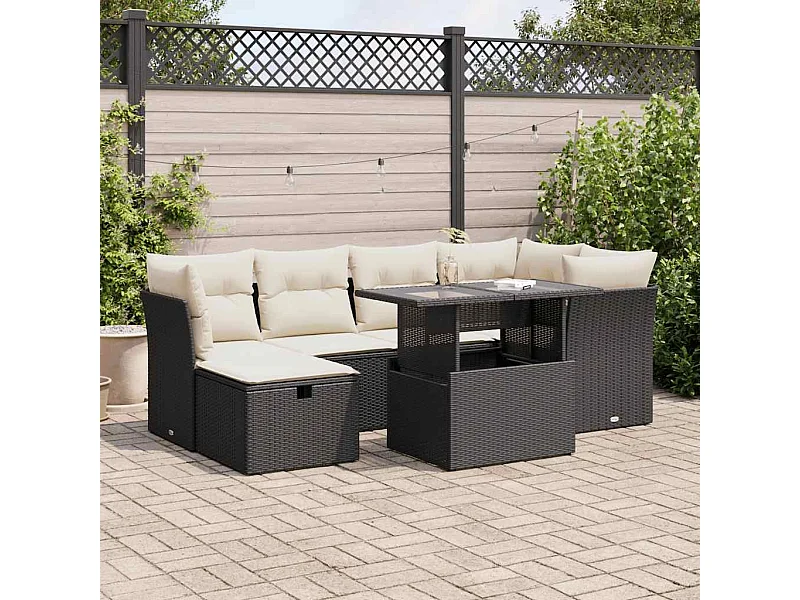 Set Divani da Giardino con Cuscini 7pz Nero Polyrattan