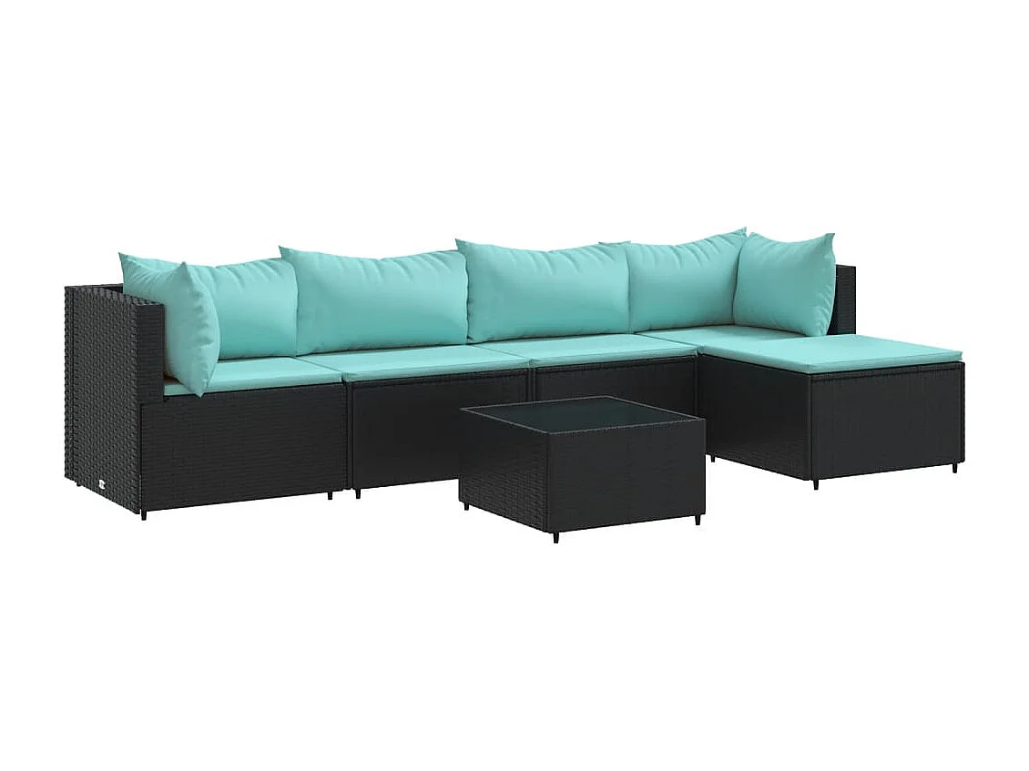 6-tlg. Garten-Lounge-Set mit Kissen Schwarz Poly Rattan