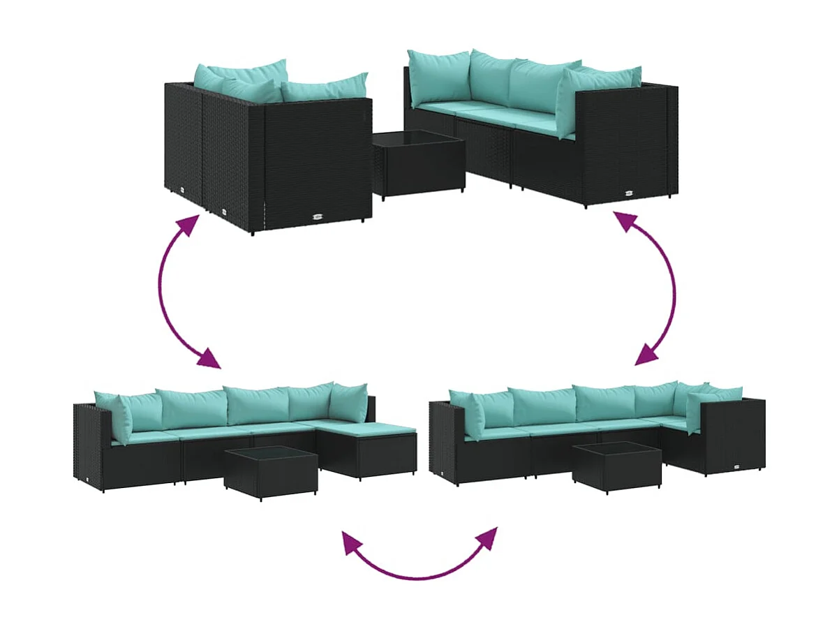 6-tlg. Garten-Lounge-Set mit Kissen Schwarz Poly Rattan