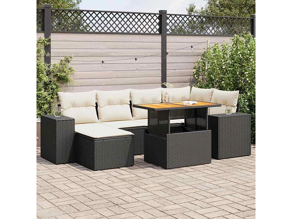 Set Divani da Giardino con Cuscini 7pz Nero Polyrattan