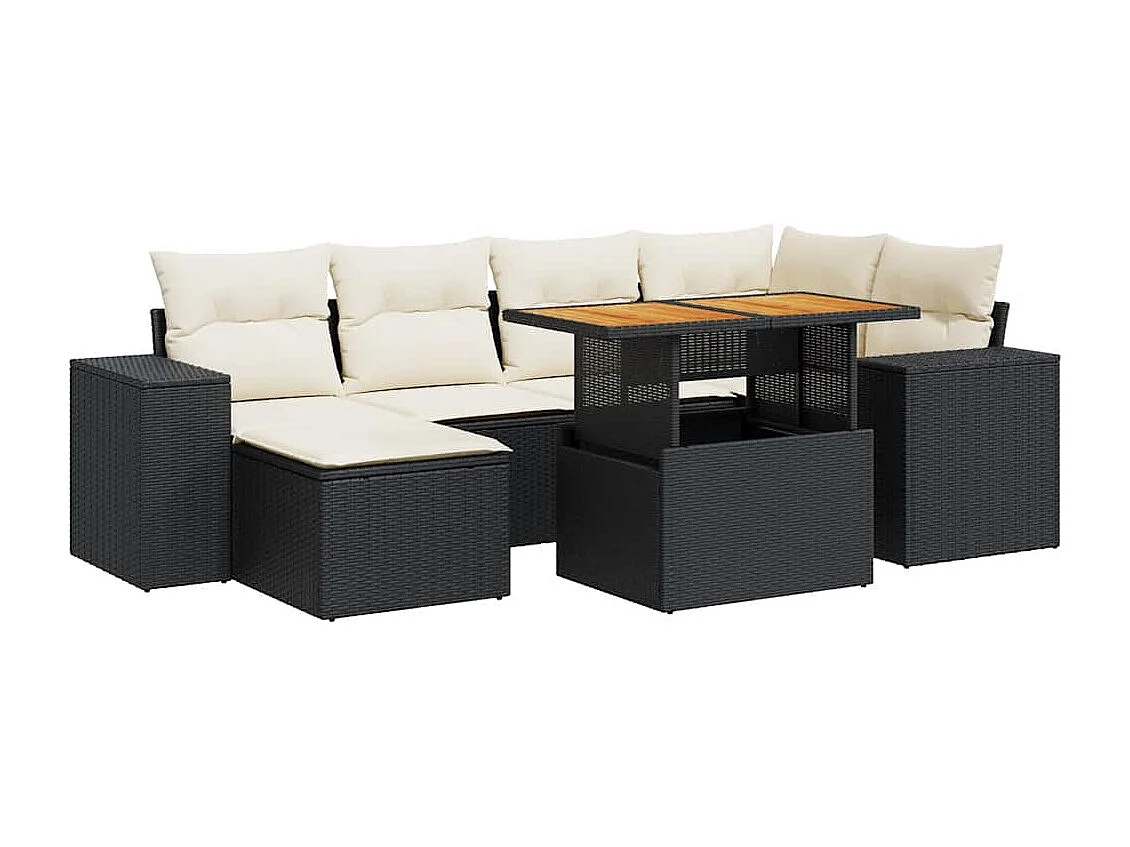 Set Divani da Giardino con Cuscini 7pz Nero Polyrattan