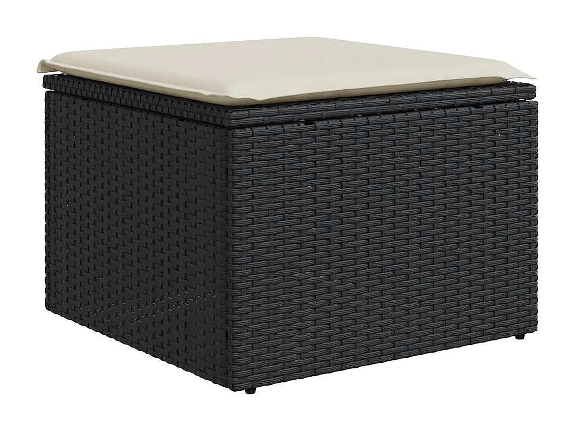 7-delige Loungeset met kussens poly rattan zwart