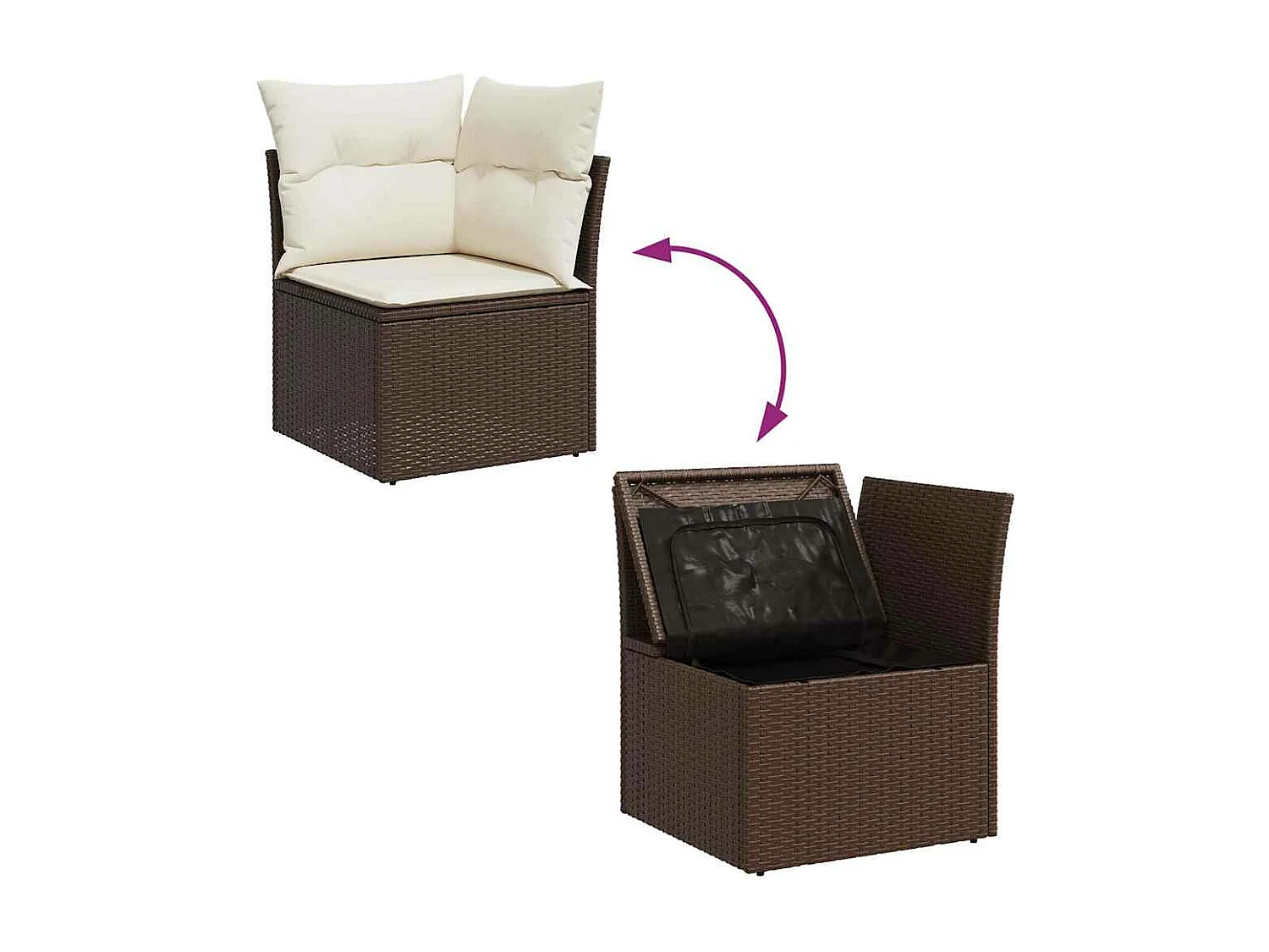 Salon de jardin avec coussins 5 pcs marron résine tressée