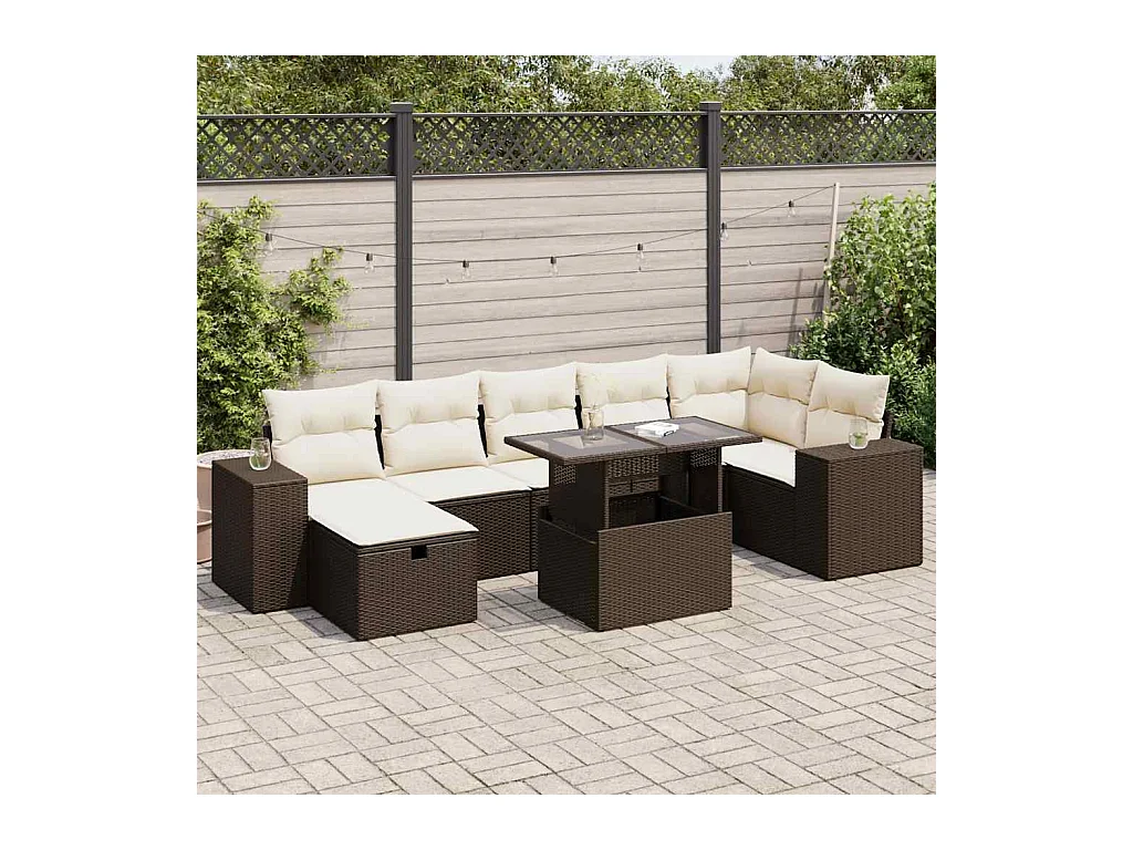 Salon de jardin avec coussins 5 pcs marron résine tressée