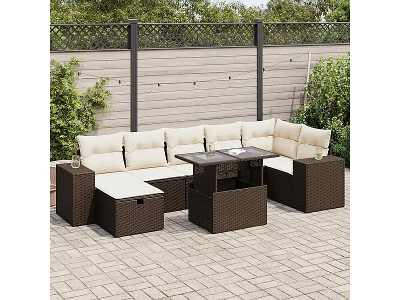 5-tlg. Garten-Sofagarnitur mit Kissen Braun Poly Rattan