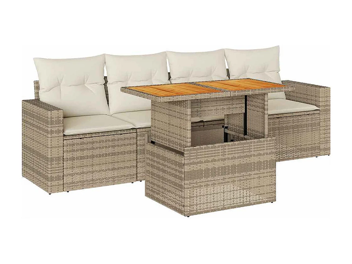 Set Divano da Giardino 5 pz con Cuscini Beige in Polyrattan