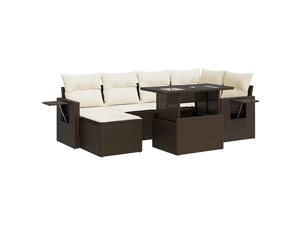 7-delige Loungeset met kussens poly rattan bruin
