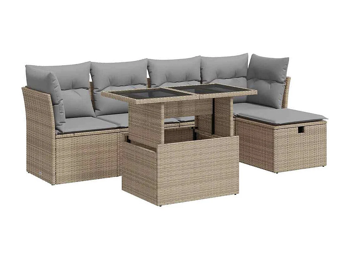 Salon de jardin avec coussins 6 pcs beige résine tressée