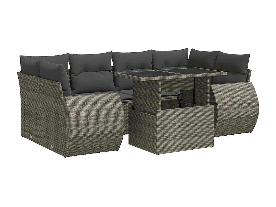 Set Divani da Giardino 7 pz con Cuscini Grigio in Polyrattan