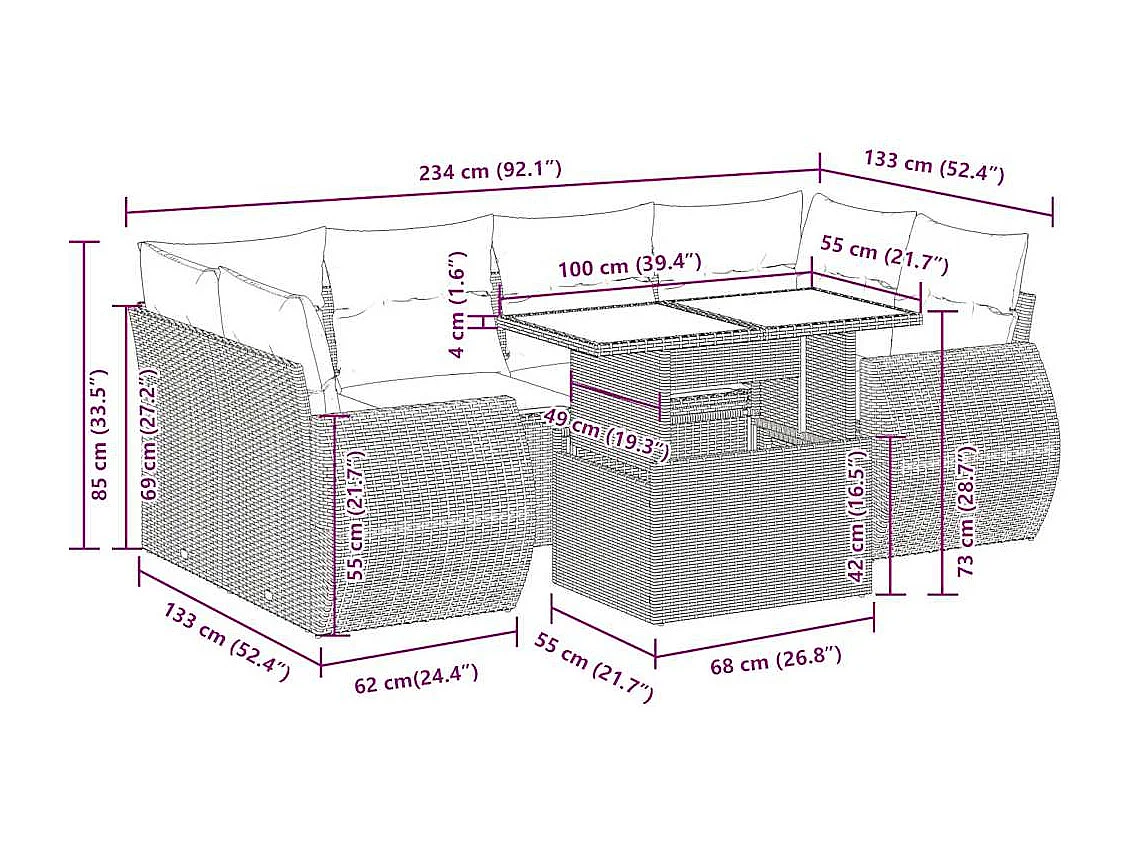 Set Divani da Giardino 7 pz con Cuscini Grigio in Polyrattan