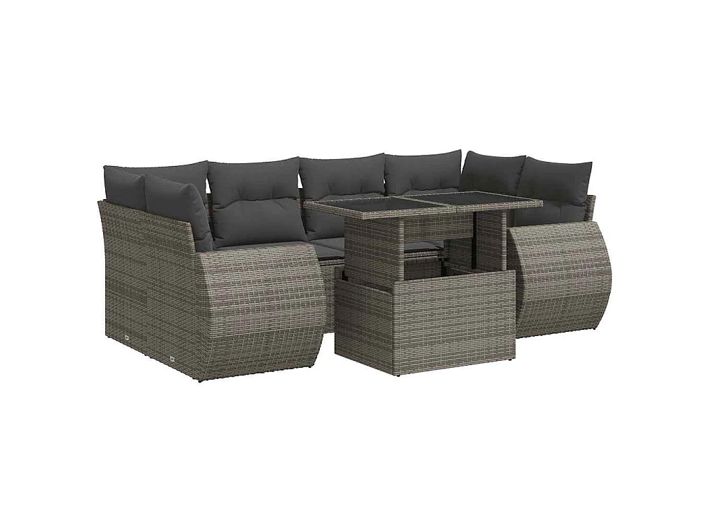 Set Divani da Giardino 7 pz con Cuscini Grigio in Polyrattan