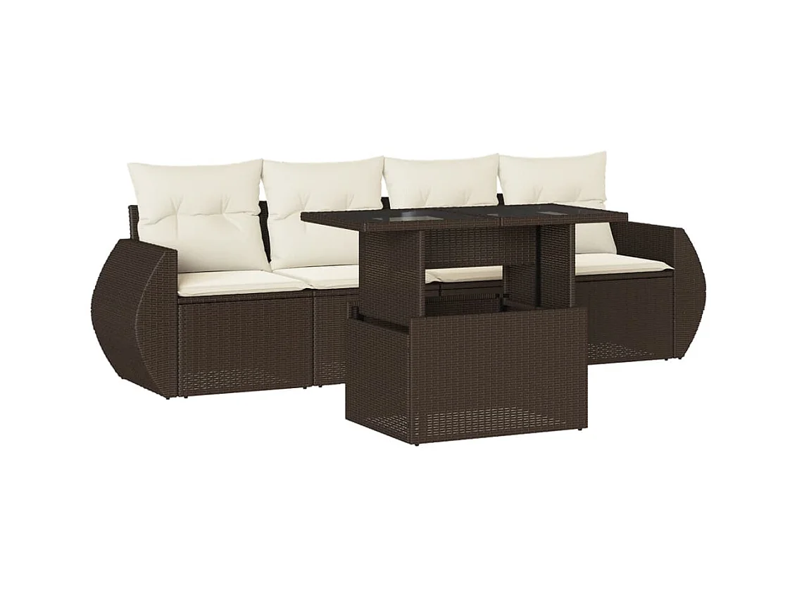 Salon de jardin avec coussins 5 pcs marron résine tressée