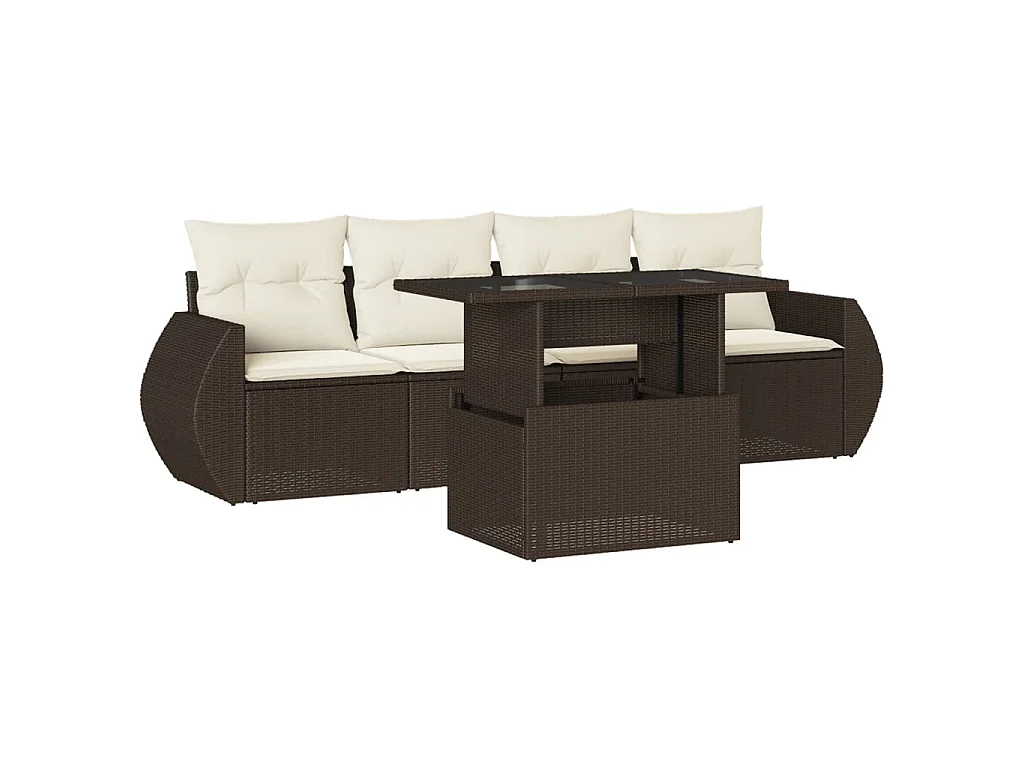 5-tlg. Garten-Sofagarnitur mit Kissen Braun Poly Rattan