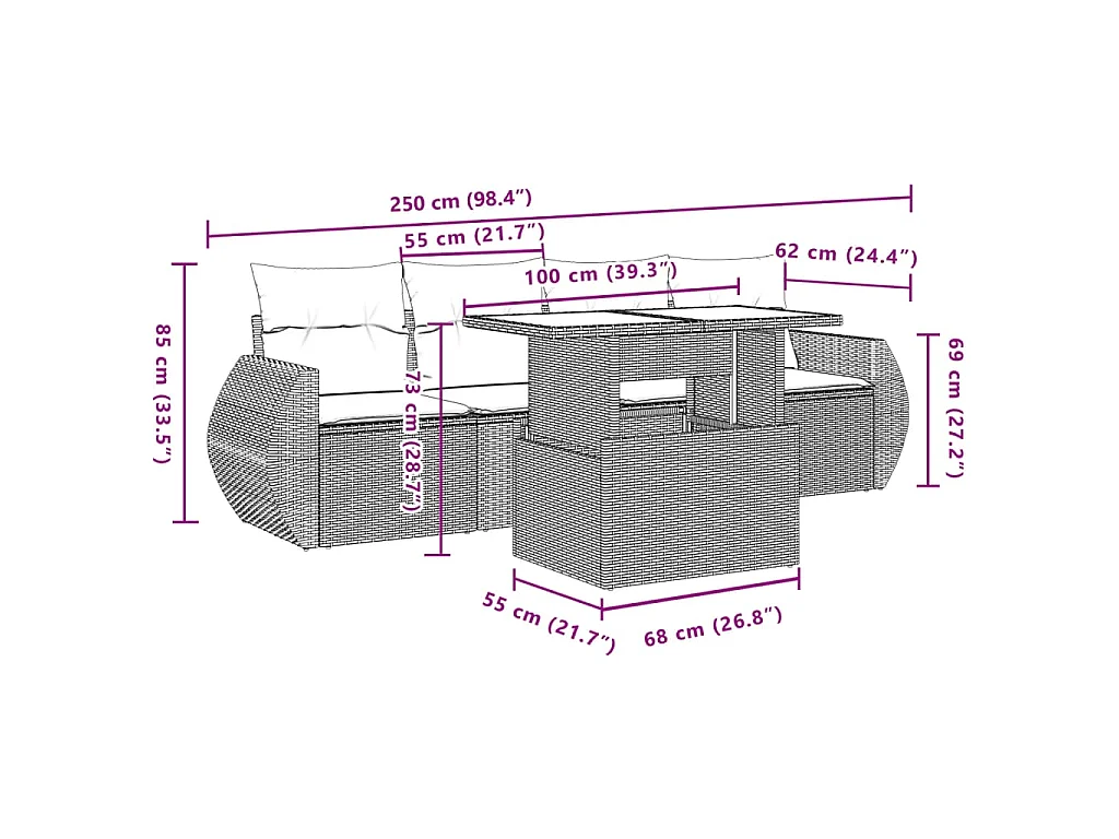 5-tlg. Garten-Sofagarnitur mit Kissen Braun Poly Rattan
