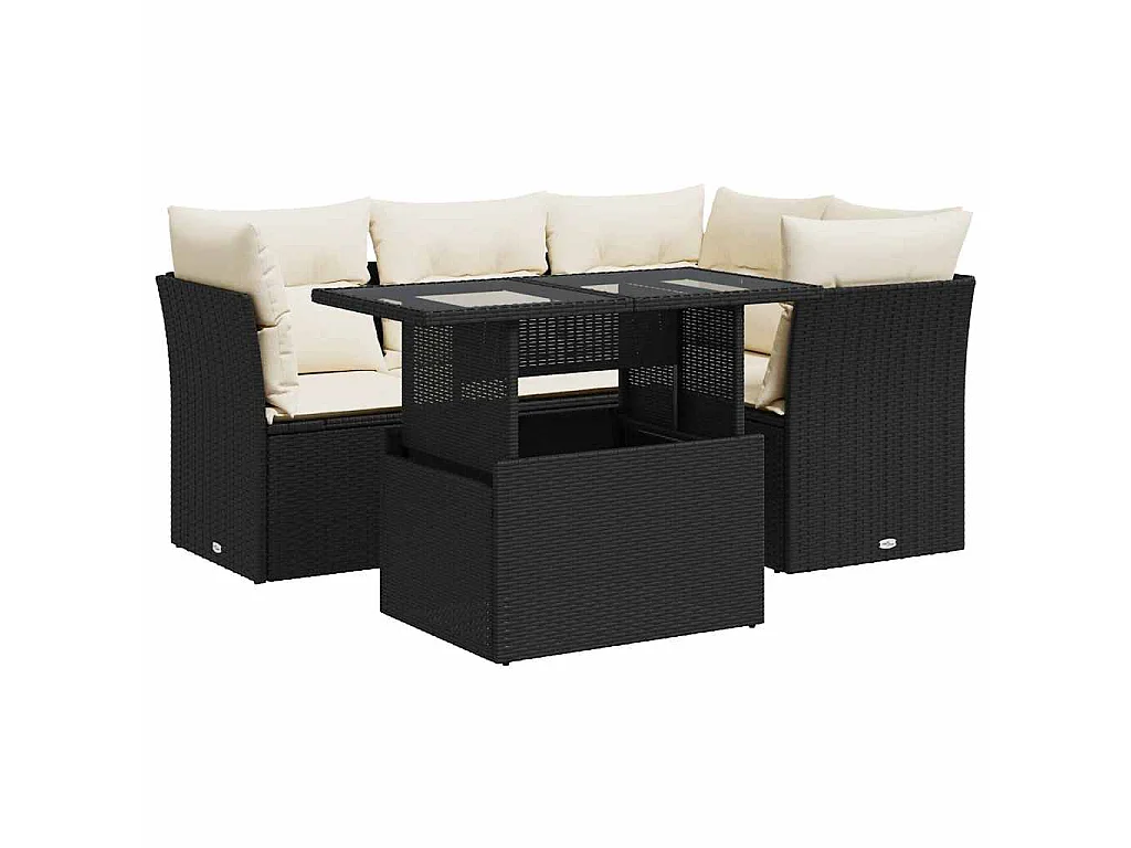 5-tlg. Garten-Sofagarnitur mit Kissen Schwarz Poly Rattan