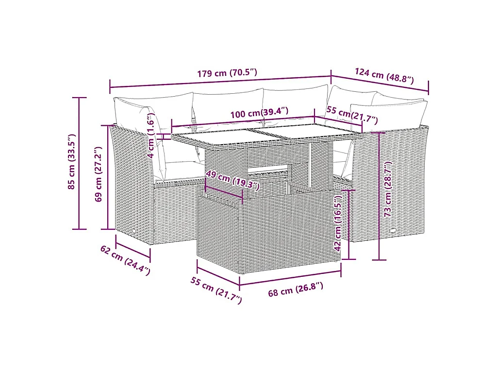 5-tlg. Garten-Sofagarnitur mit Kissen Schwarz Poly Rattan