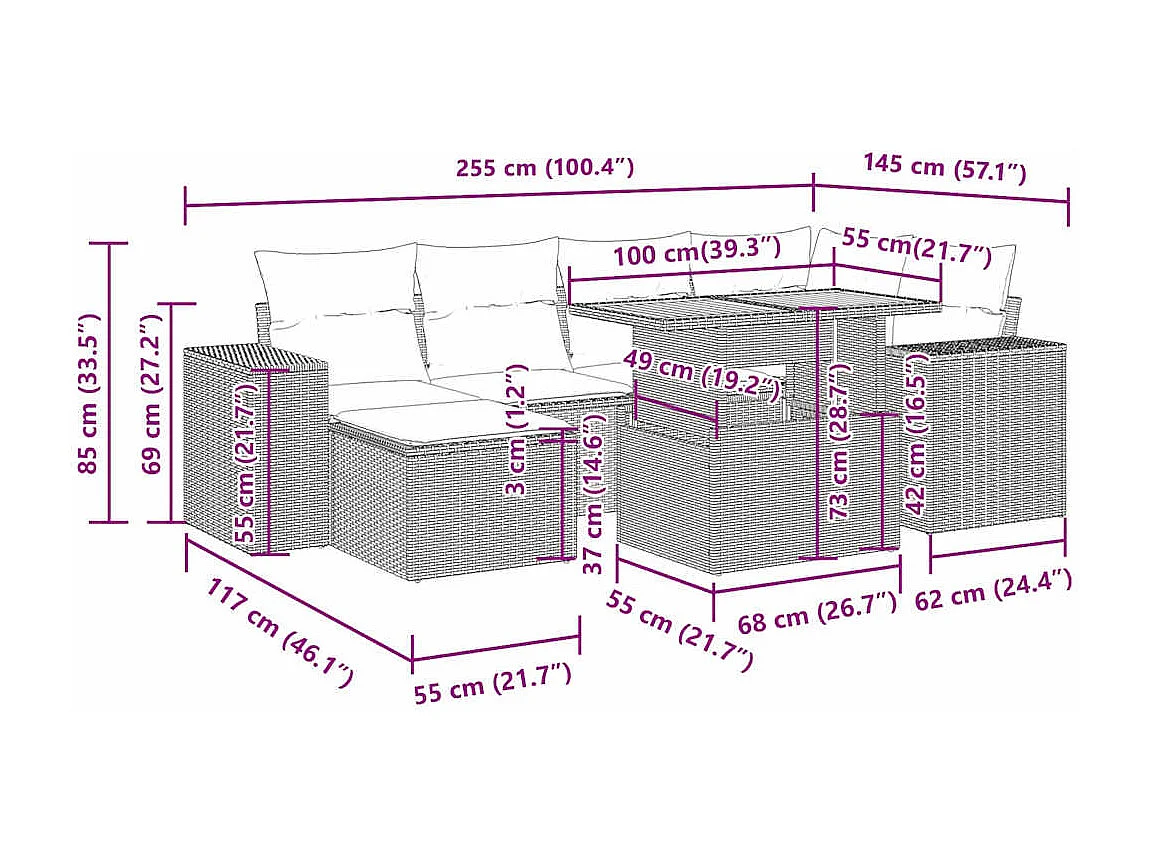 Set Divani da Giardino con Cuscini 7pz Nero Polyrattan
