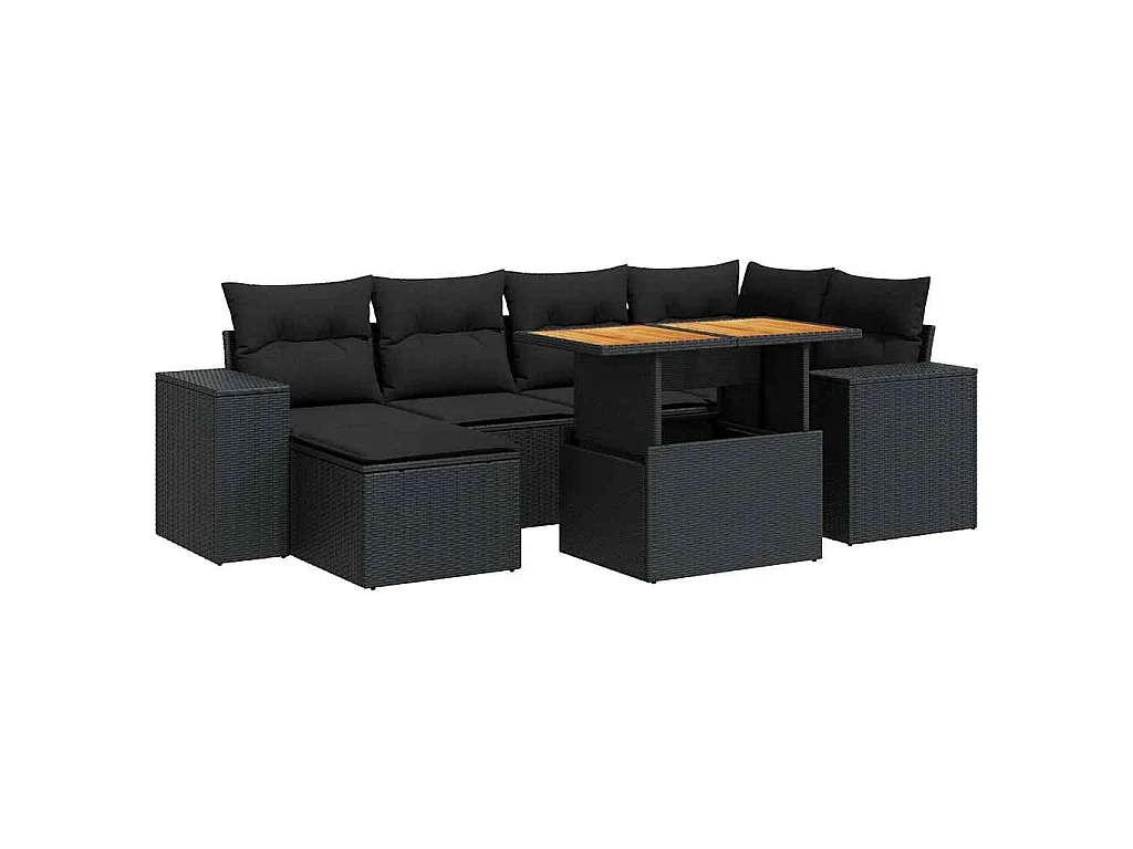 Set Divani da Giardino con Cuscini 7pz Nero Polyrattan