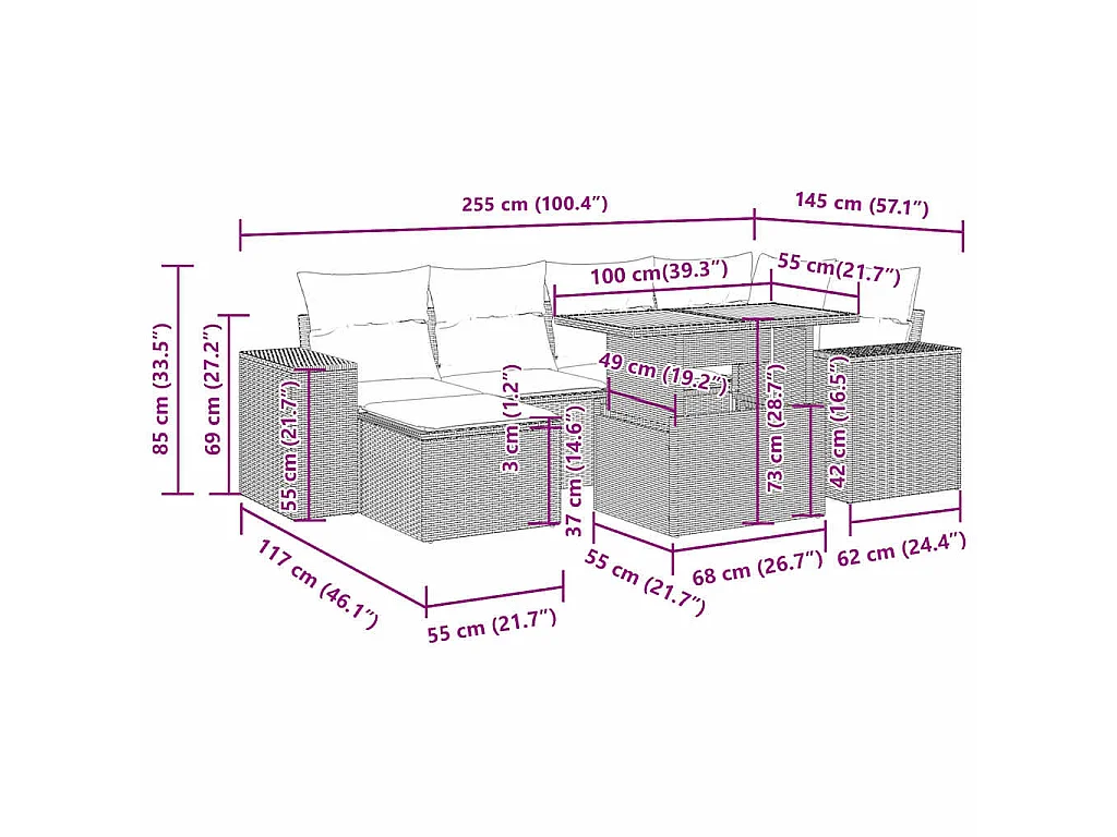 Set Divani da Giardino con Cuscini 7pz Nero Polyrattan