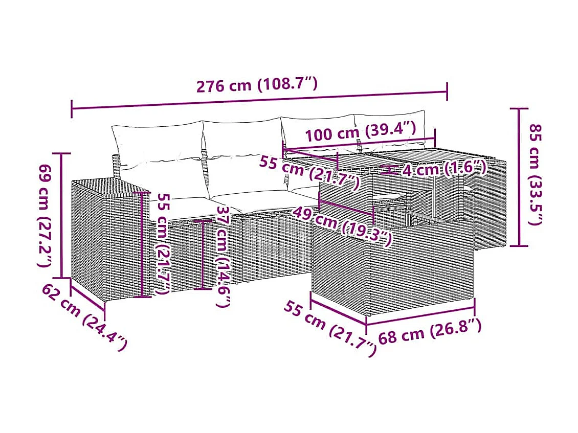 Set Divano da Giardino 5 pz con Cuscini Beige in Polyrattan
