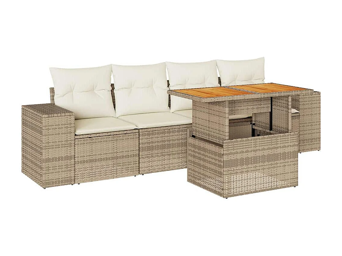 5-tlg. Garten-Sofagarnitur mit Kissen Beige Poly Rattan