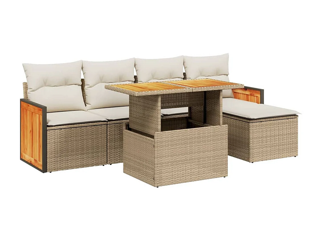 6-delige Loungeset met kussens poly rattan beige
