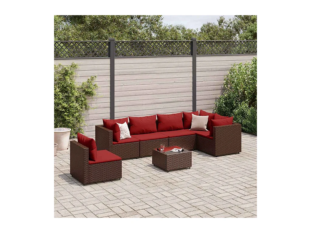 Set Divani da Giardino 7 pz con Cuscini in Polyrattan Marrone