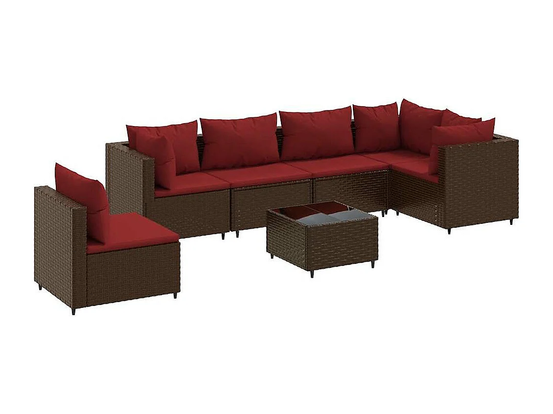 Salon de jardin avec coussins 7 pcs marron résine tressée