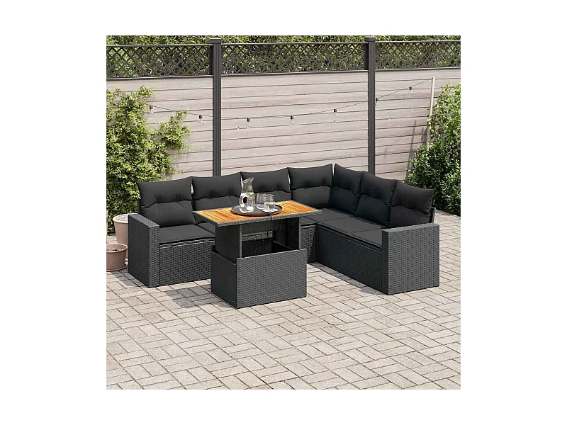 Set Divani da Giardino con Cuscini 7pz Nero Polyrattan
