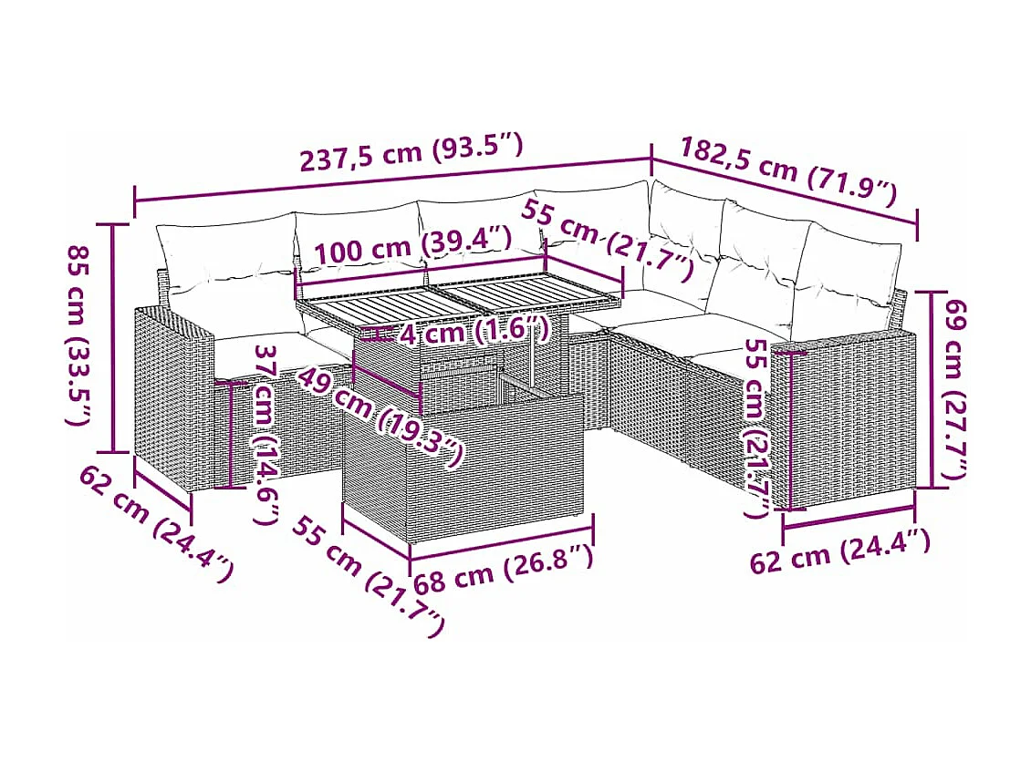 Set Divani da Giardino con Cuscini 7pz Nero Polyrattan