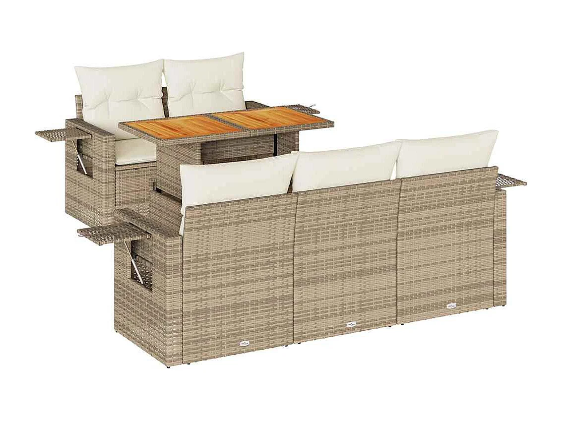 6-tlg. Garten-Sofagarnitur mit Kissen Beige Poly Rattan