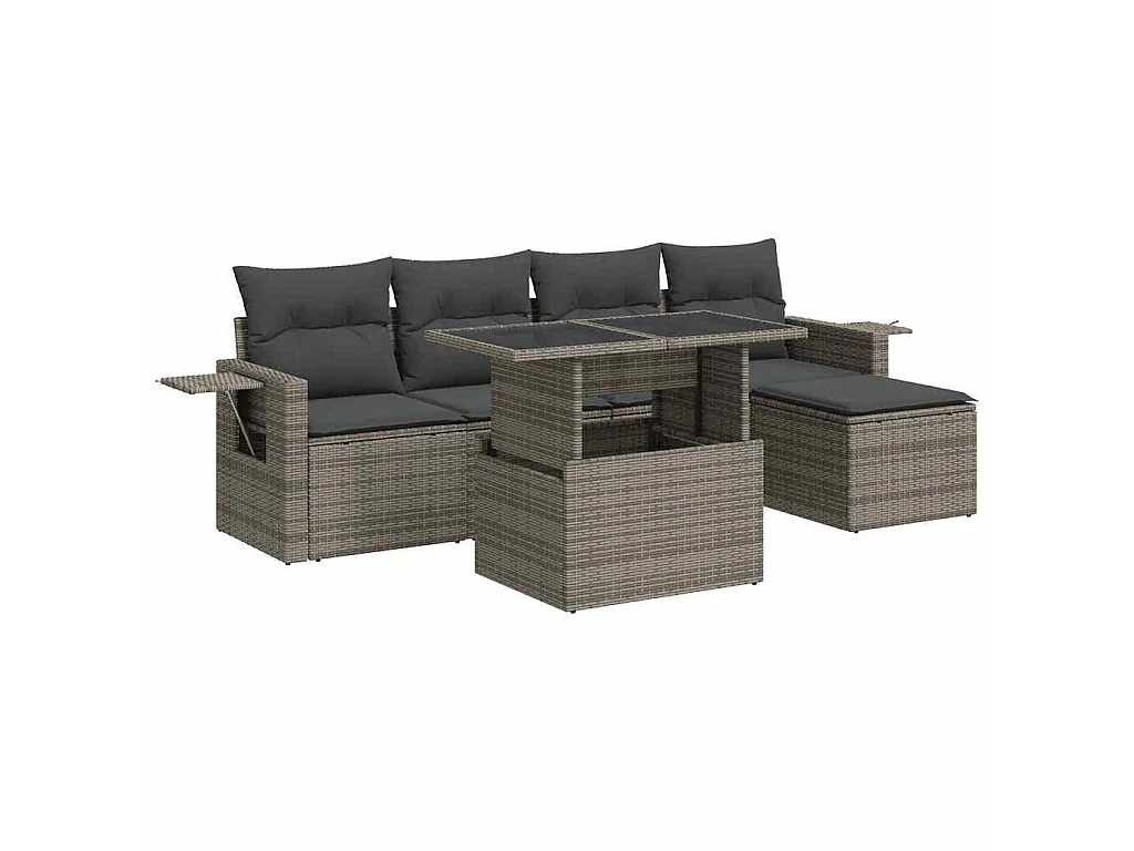 Set Divano da Giardino 6 pz con Cuscini Grigio in Polyrattan