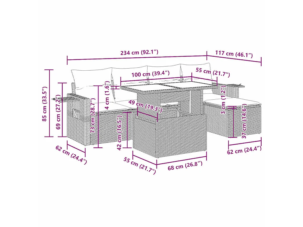 Set Divano da Giardino 6 pz con Cuscini Grigio in Polyrattan