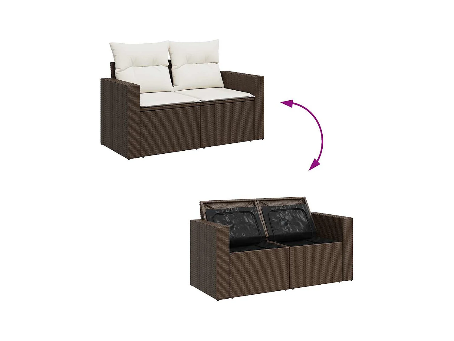 Salon de jardin avec coussins 6 pcs marron résine tressée