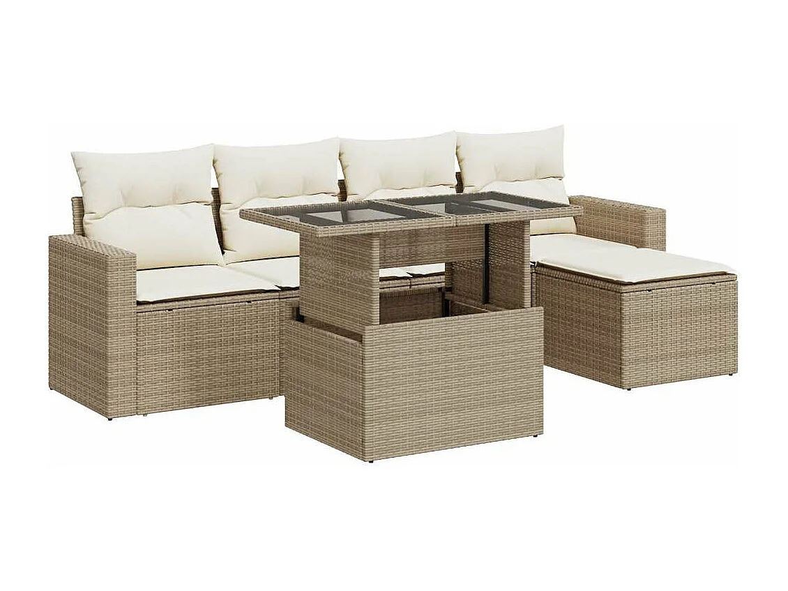 Salon de jardin avec coussins 6 pcs beige résine tressée