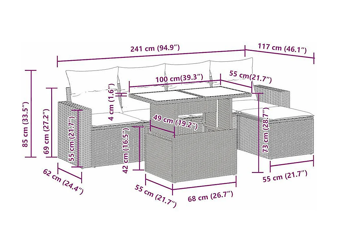 Salon de jardin avec coussins 6 pcs beige résine tressée