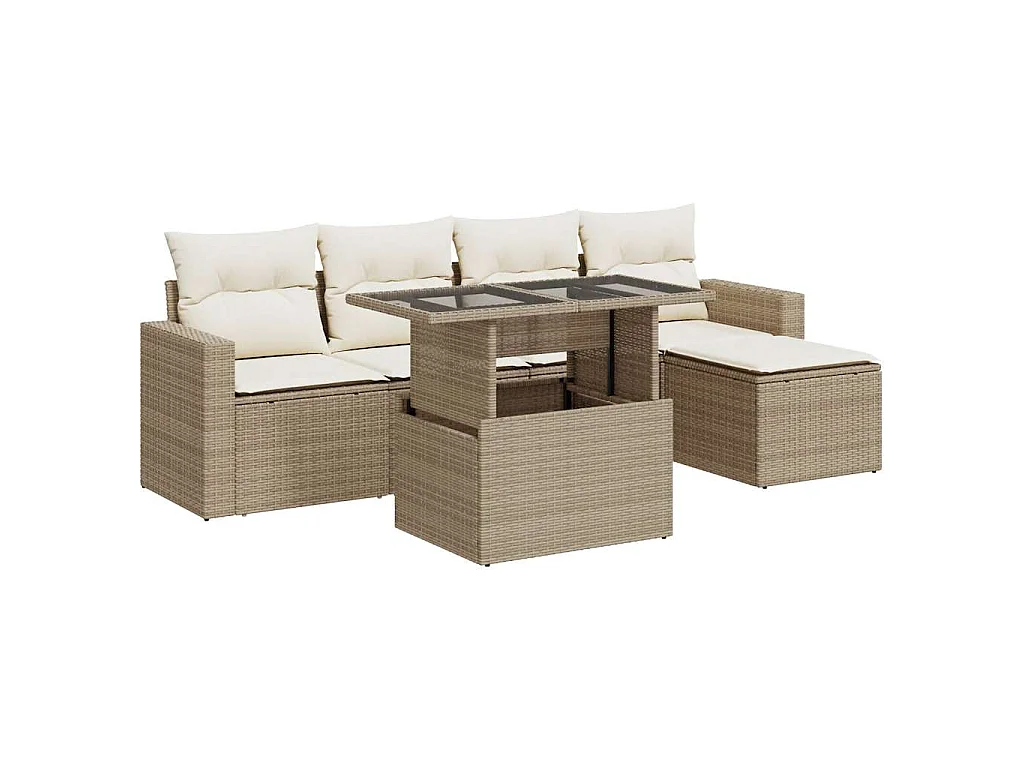 Set Divano da Giardino 6 pz con Cuscini Beige in Polyrattan