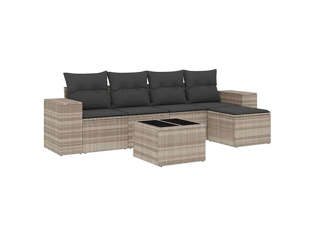 Set de sofás de jardín 6 pzas y cojines ratán sintético gris