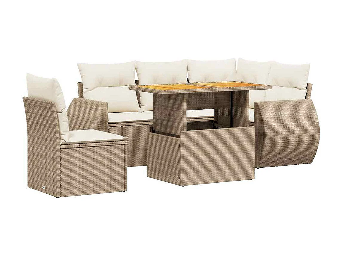 6-tlg. Garten-Sofagarnitur mit Kissen Beige Poly Rattan