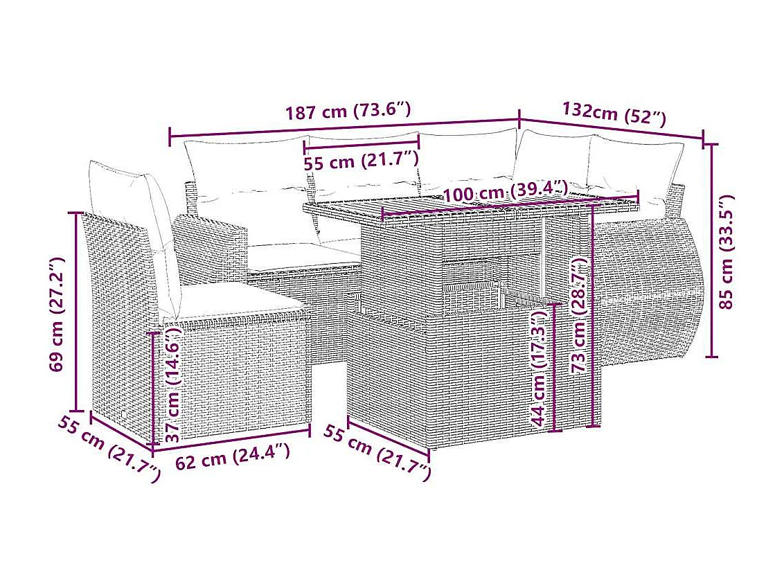 6-tlg. Garten-Sofagarnitur mit Kissen Beige Poly Rattan