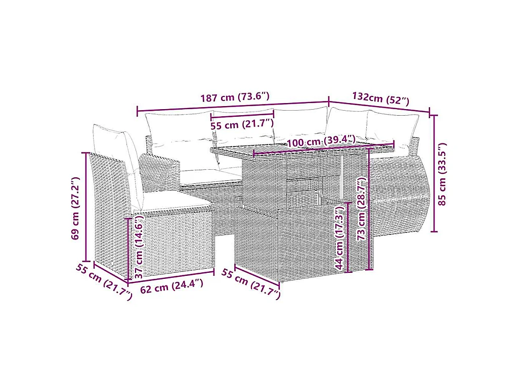 Set Divano da Giardino 6 pz con Cuscini Beige in Polyrattan