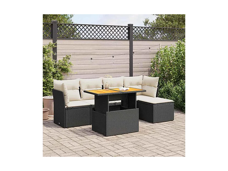 Set Divano da Giardino 6 pz con Cuscini Nero in Polyrattan