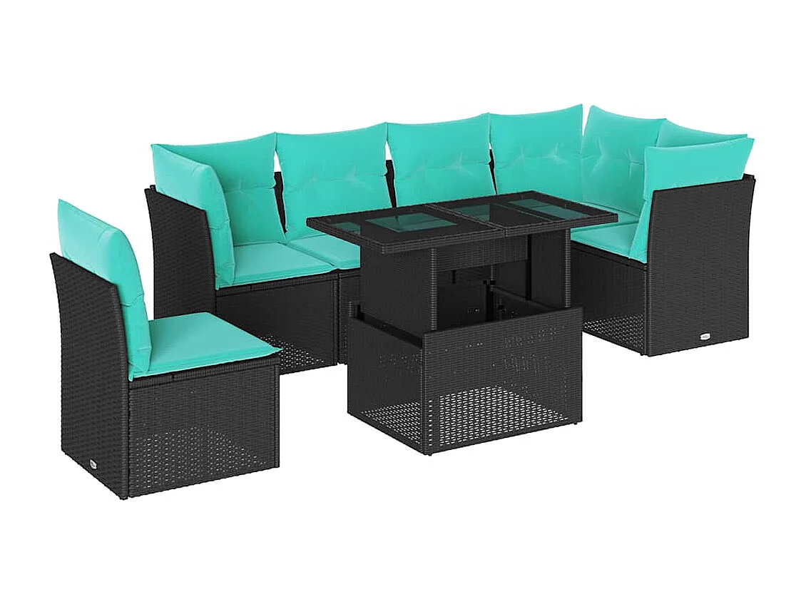 6-tlg. Garten-Sofagarnitur mit Kissen Schwarz Poly Rattan