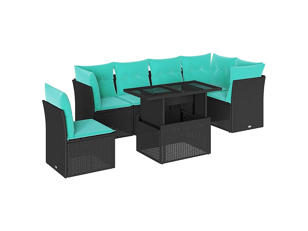 Salon de jardin 6 pcs avec coussins noir résine tressée