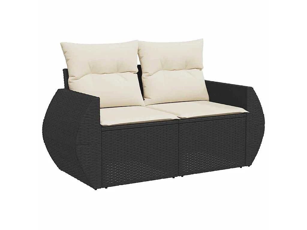 Salon de jardin 6 pcs avec coussins noir résine tressée