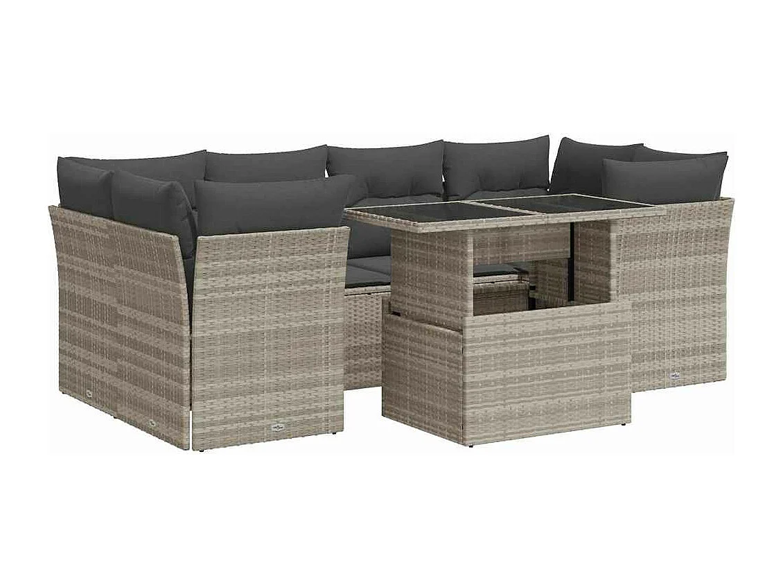 Salon de jardin avec coussins 7 pcs gris clair résine tressée
