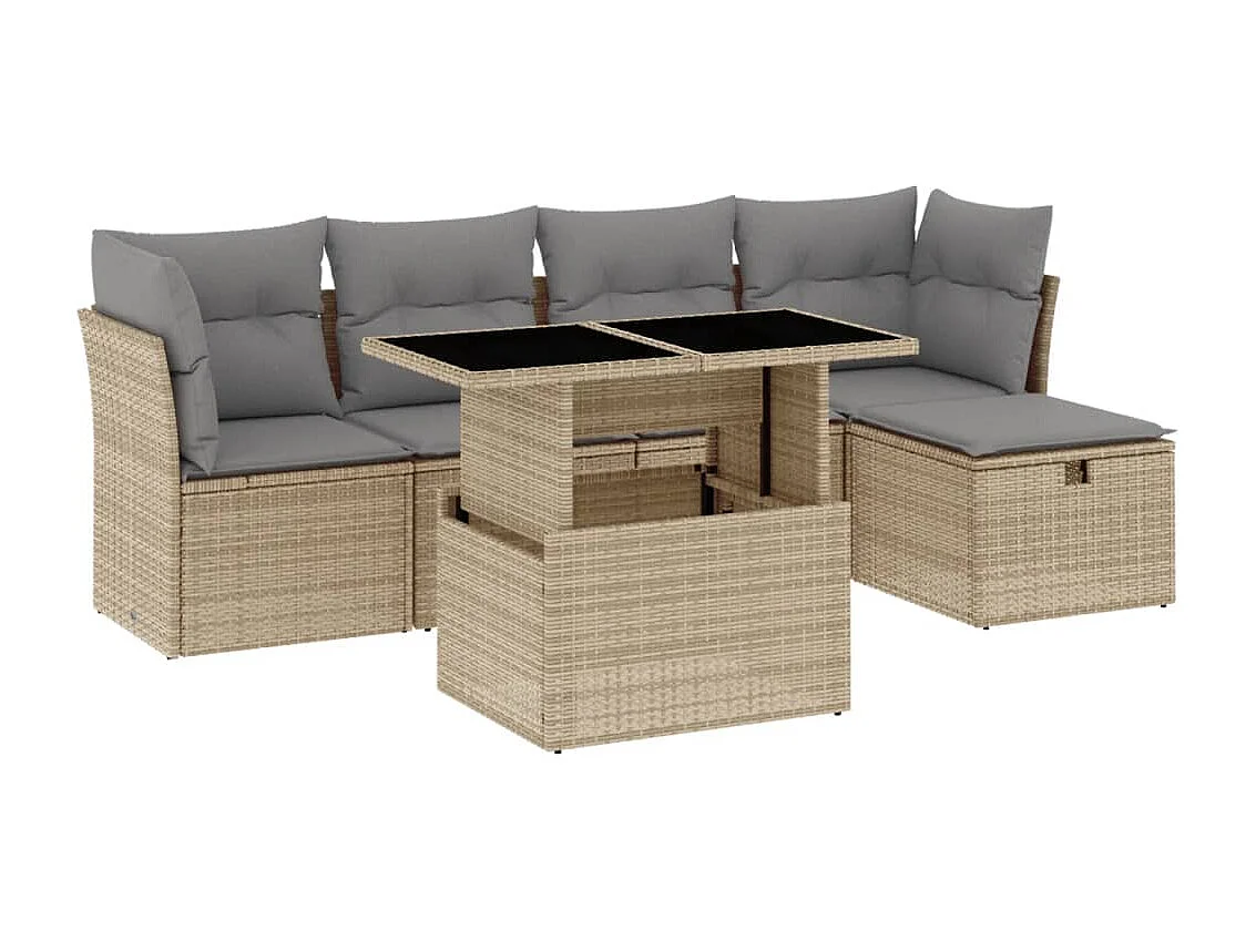 Salon de jardin avec coussins 6 pcs beige résine tressée