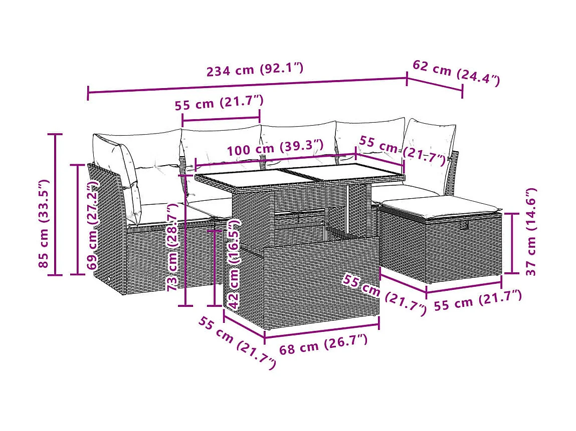 Salon de jardin avec coussins 6 pcs beige résine tressée