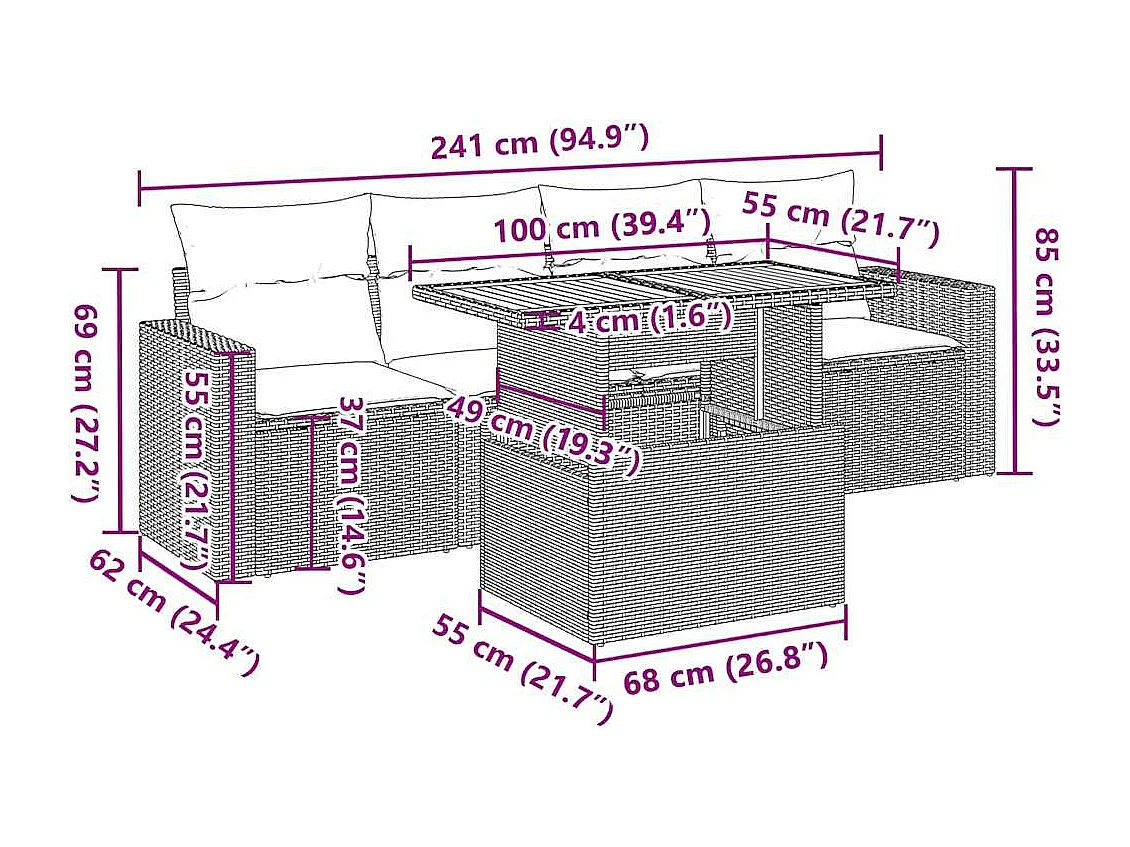 5-tlg. Garten-Sofagarnitur mit Kissen Schwarz Poly Rattan